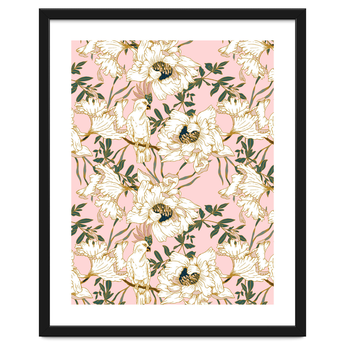 Exotic birds on flowers