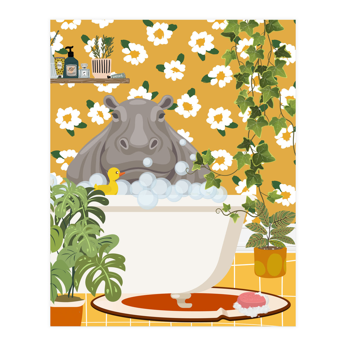 Hippo Taking a Bubble Bath (Print Only)
