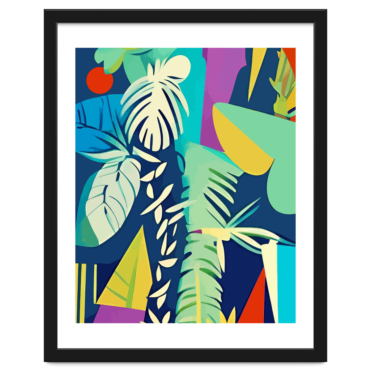 Tropical Wilderness, Abstract Botanical Jungle Plants, Pop of Color Eclectic Shapes Nature