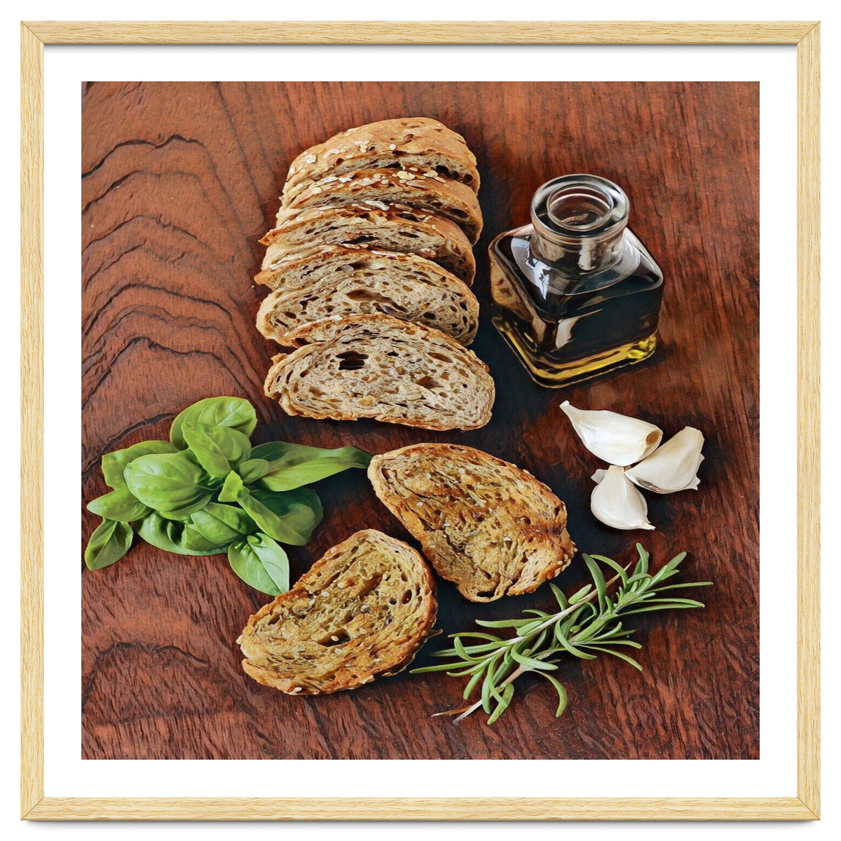 Bread, rosemary, basil and olive oil