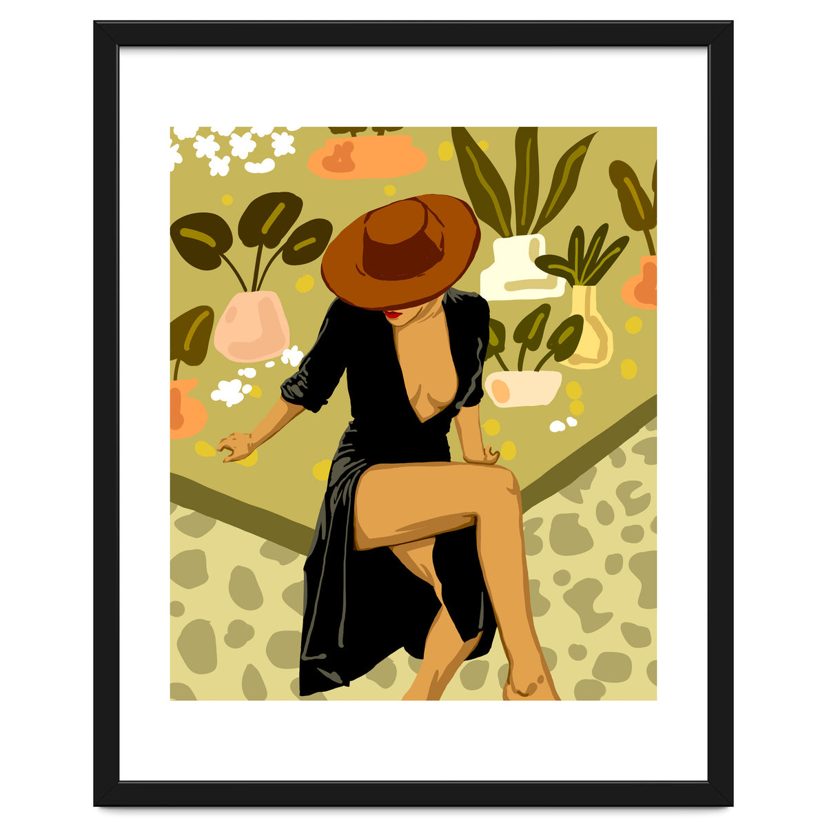 Make it Worth Their While, High Fashion Brown Woman Illustration, Plant Lady Little Black Dress