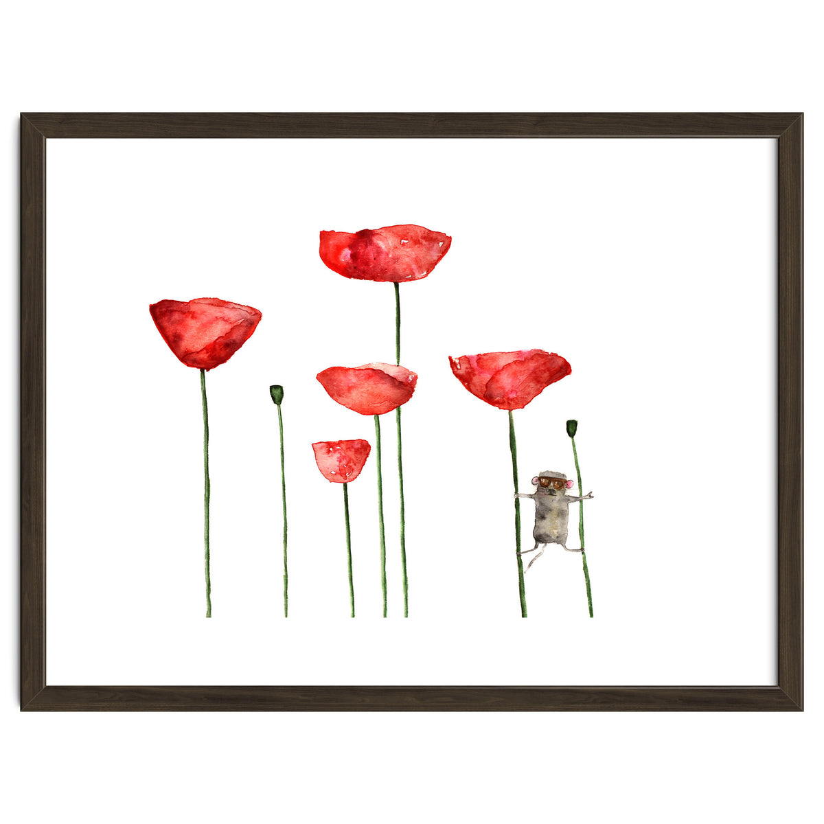 Little mouse loves big poppies || watercolor for nursery