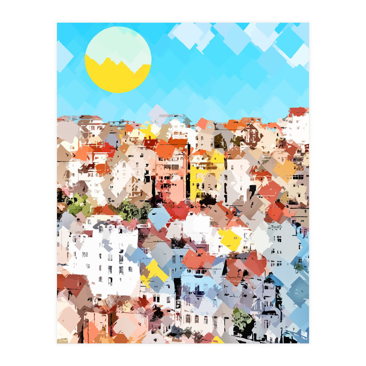 City Of Dreams, Italy Pastel Cityscape Painting, Architecture Buildings Abstract Illustration (Print Only)