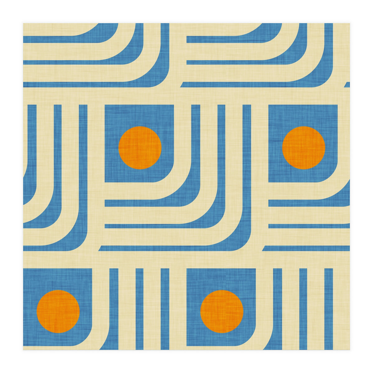 70s Curve Lines Blue Orange  (Print Only)