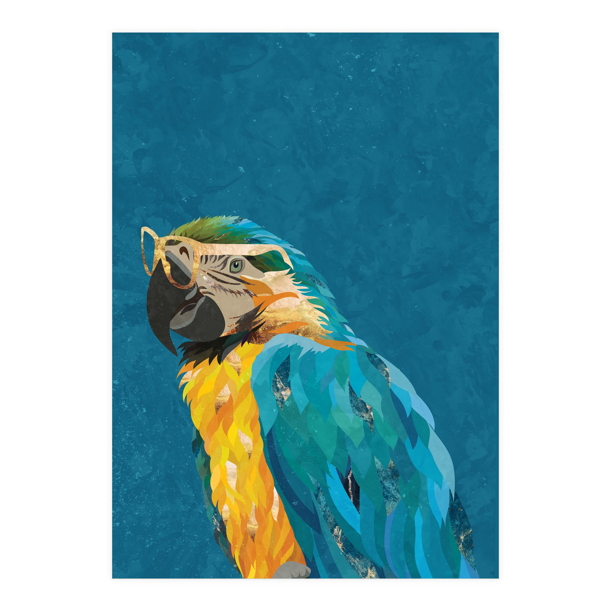 Macaw Portrait Blue Gold Glasses (Print Only)