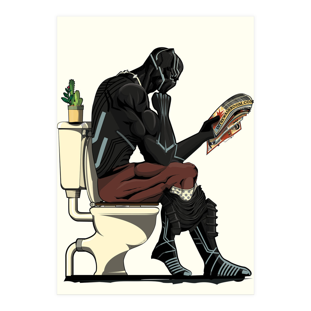 Black Panther on the Toilet, funny bathroom humour (Print Only)