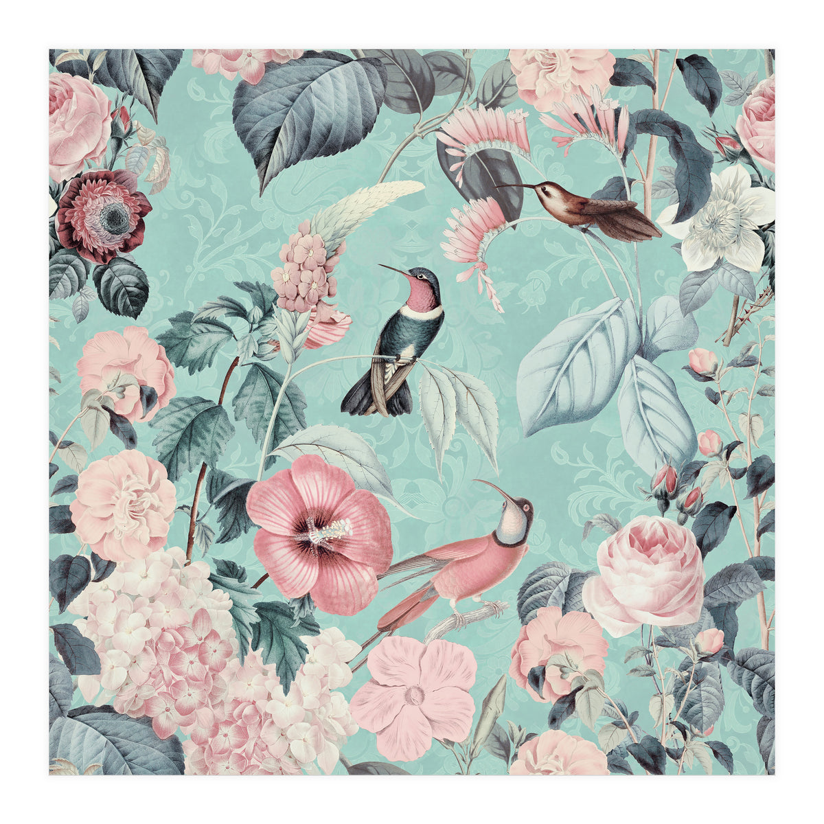 Pastel Hummingbirds Square (Print Only)