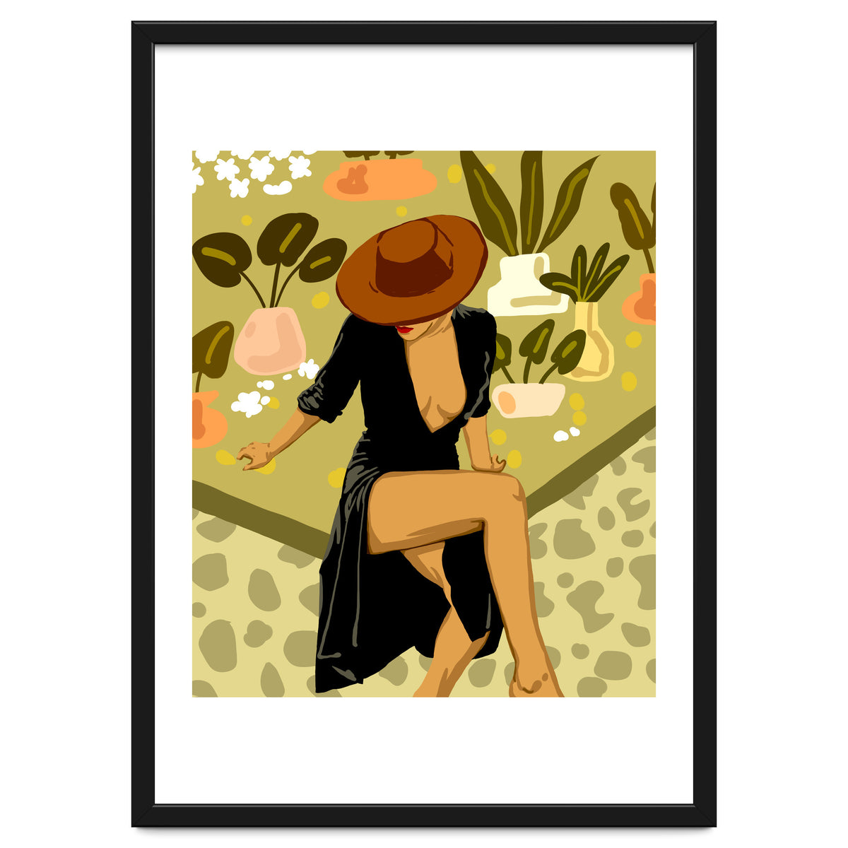 Make it Worth Their While, High Fashion Brown Woman Illustration, Plant Lady Little Black Dress