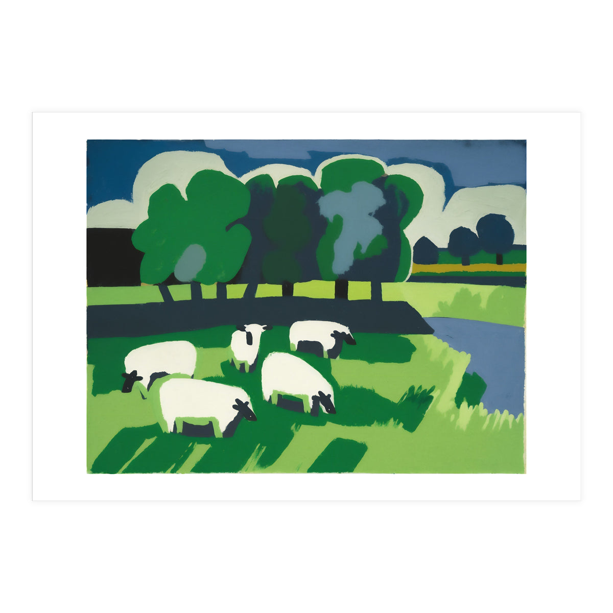 Sheep In A Field Impressionist Landscape (Print Only)