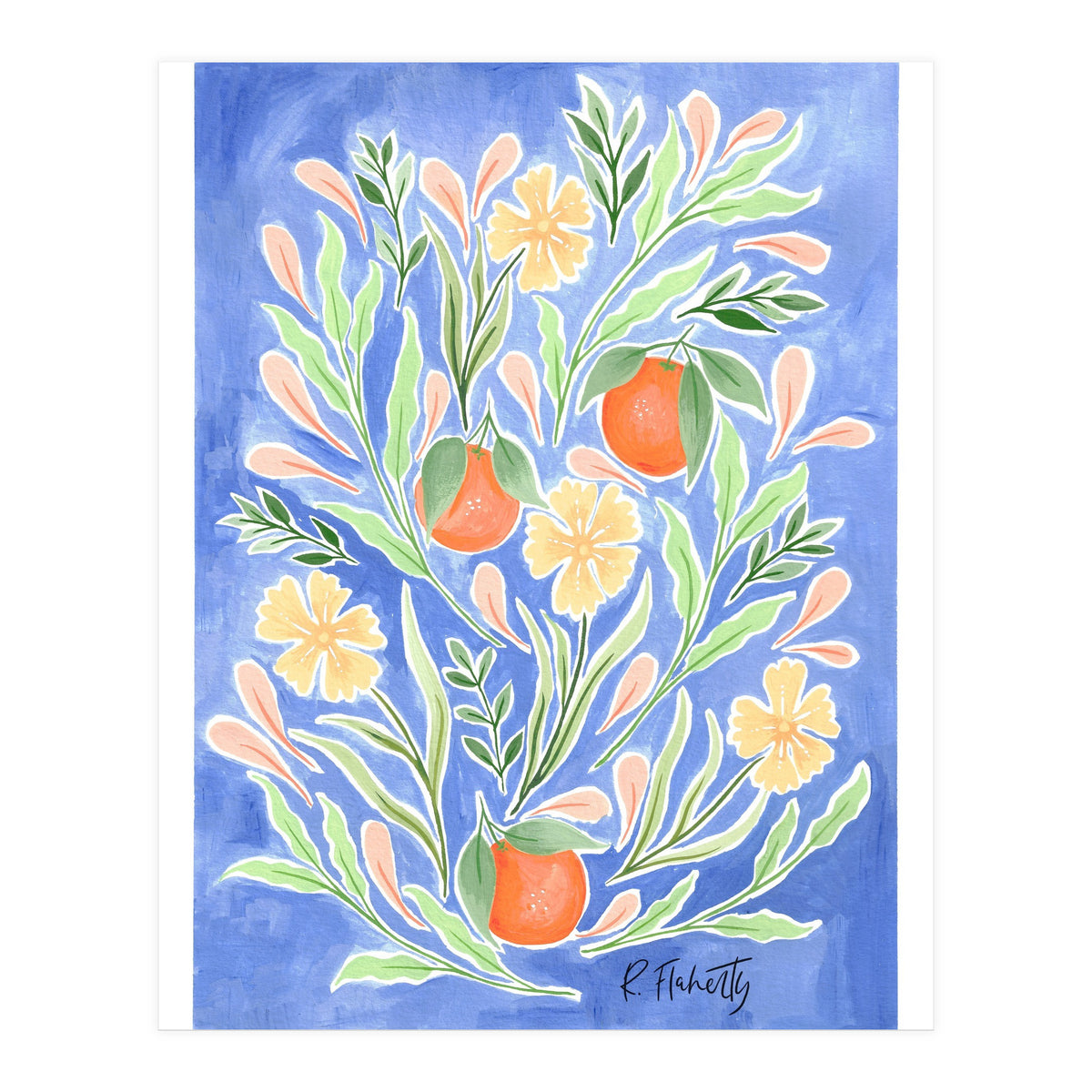 Wild Orange FLoral | Cobalt Blue (Print Only)