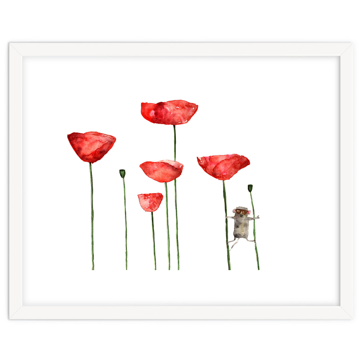 Little mouse loves big poppies || watercolor for nursery