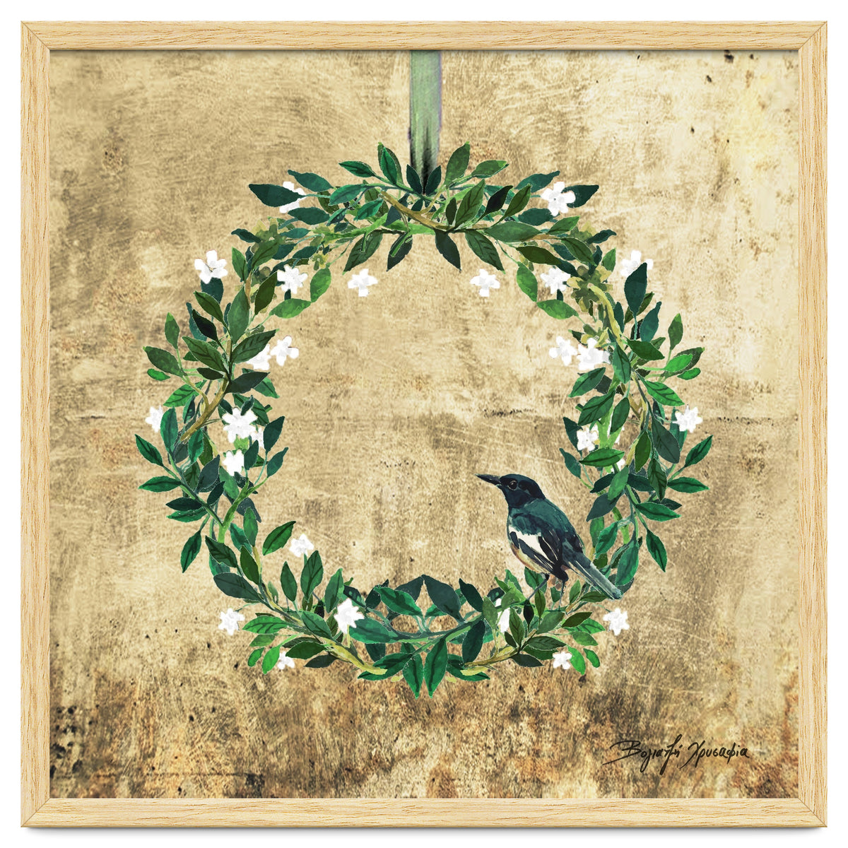 Wreath #White Flowers & Bird #Royal collection