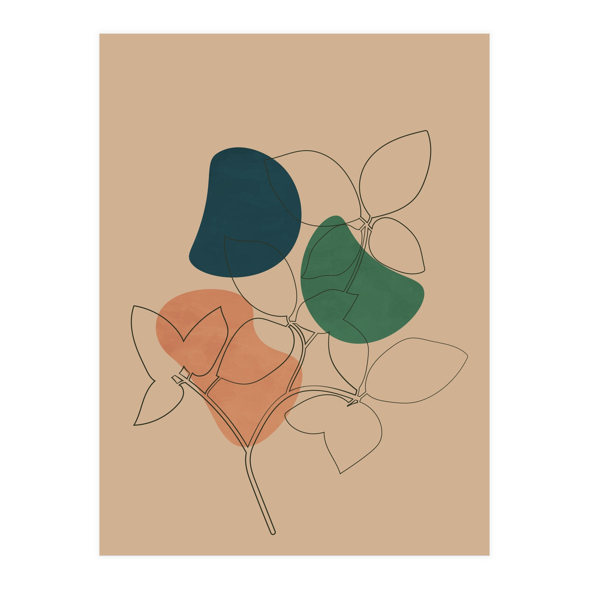 Boho Line Art Drawing Plant Earthy Tones (Print Only)