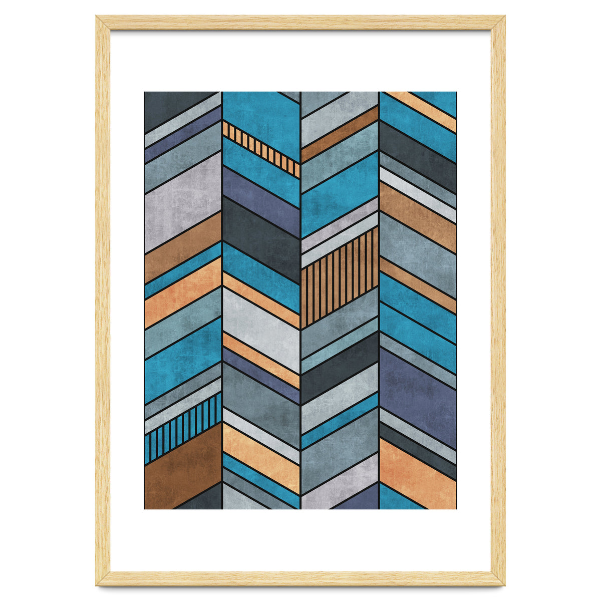 Colorful Concrete Chevron Pattern - Blue, Grey, Brown