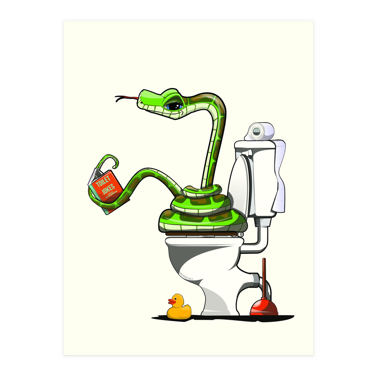 Snake on the Toilet, funny Bathroom humour (Print Only)