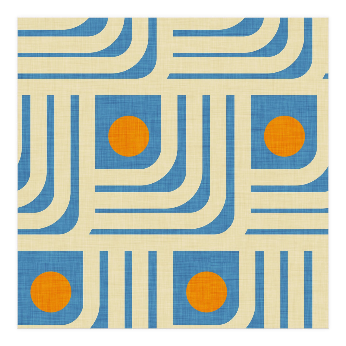70s Curve Lines Blue Orange  (Print Only)