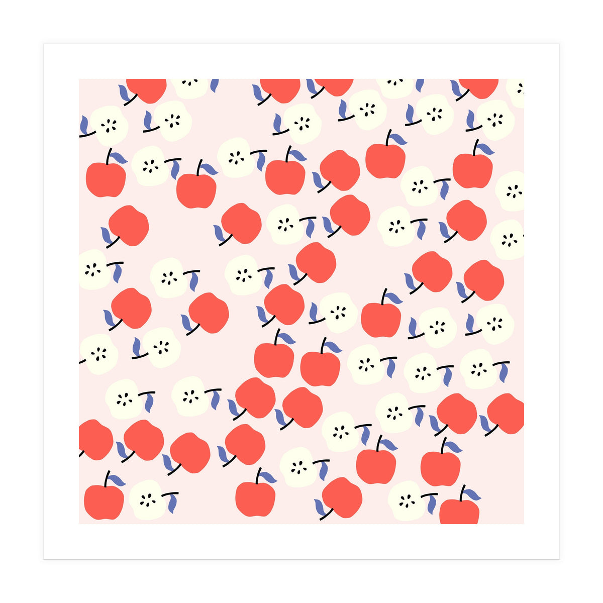 Cute Red Apples Pattern on Pink Background (Print Only)