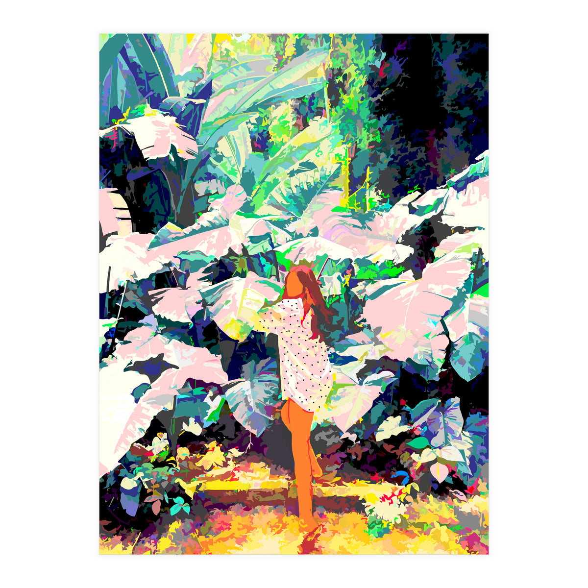 Live Quietly In a Corner Of Nature, Modern Bohemian Woman Jungle Forest Eclectic Painting (Print Only)