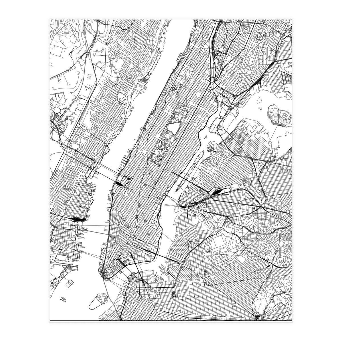 New York City White Map (Print Only)