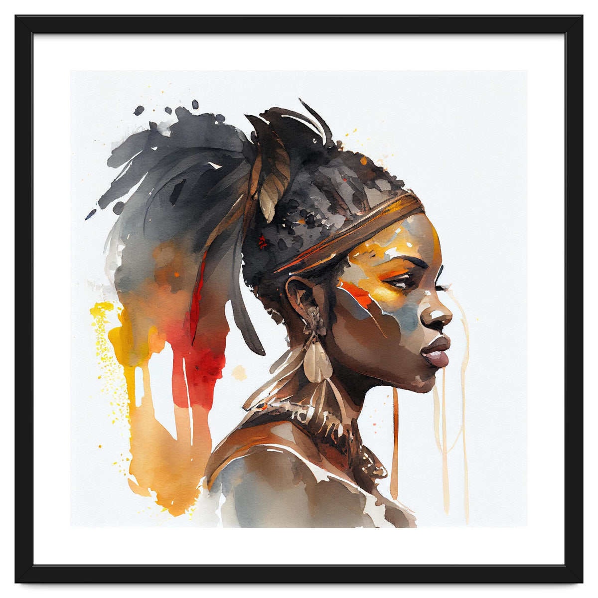 Watercolor African Warrior Woman #7