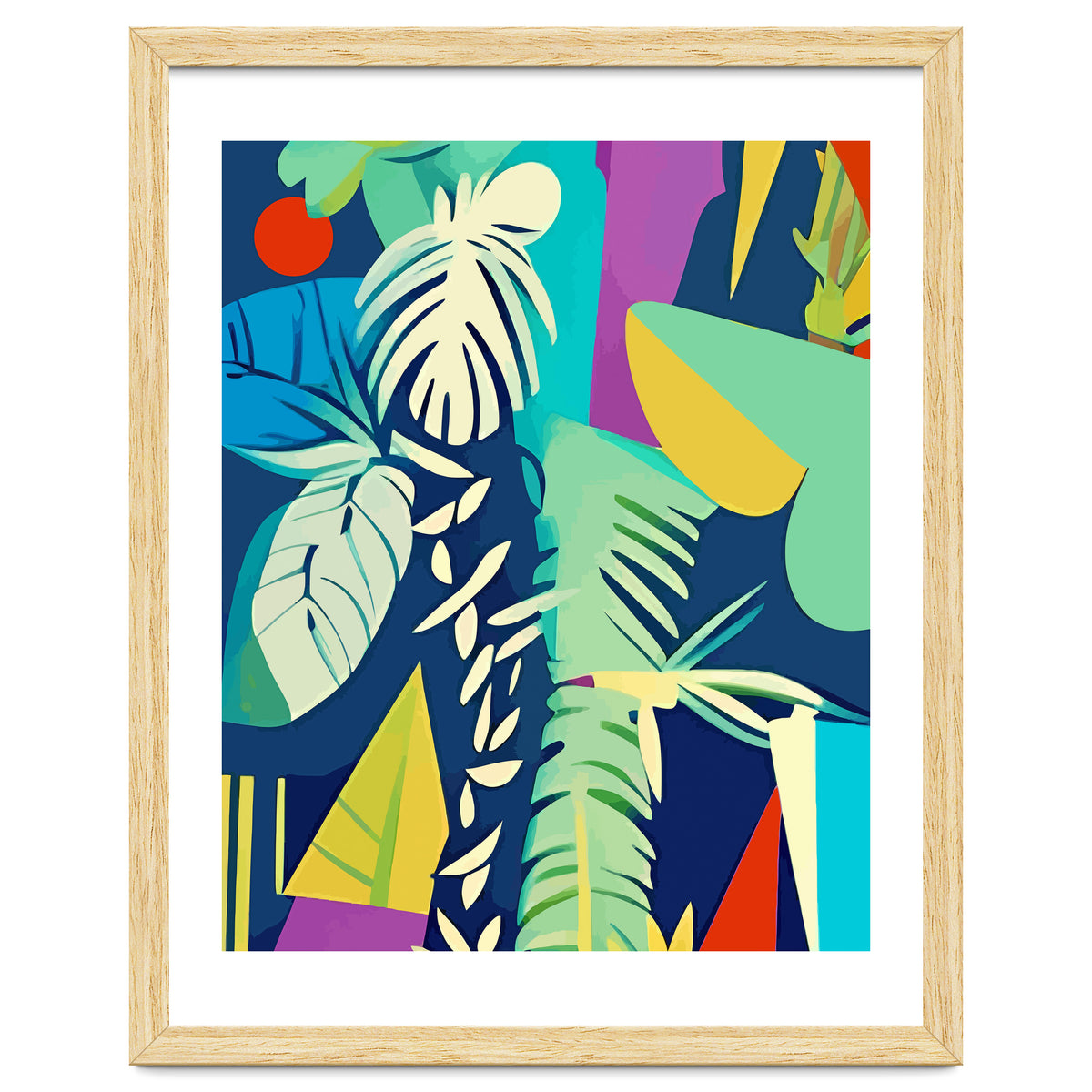 Tropical Wilderness, Abstract Botanical Jungle Plants, Pop of Color Eclectic Shapes Nature