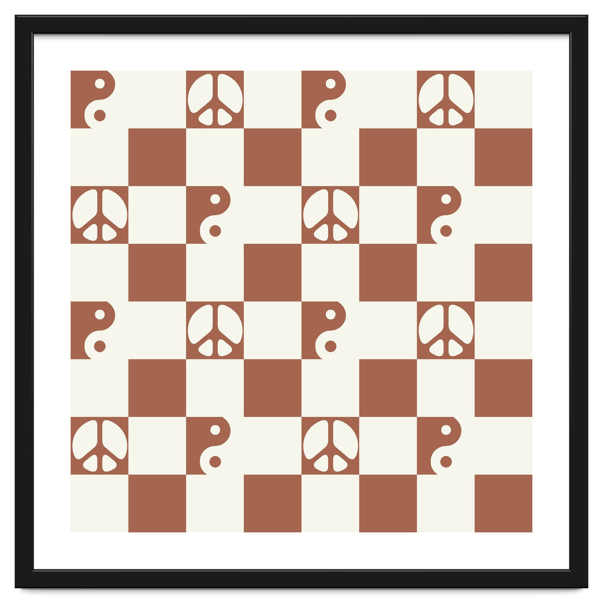 Checkered Peace Symbol & Yin Yang Pattern \\ Beige & Brown Color Palette
