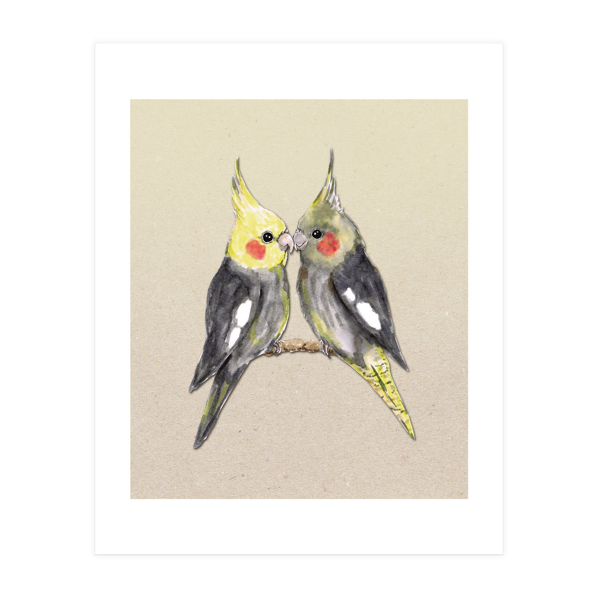 Two cute cockatiels (Print Only)