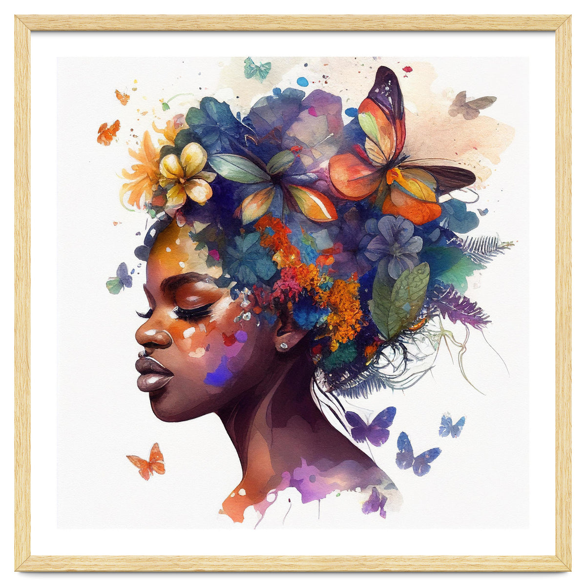 Watercolor Butterfly African Woman #7