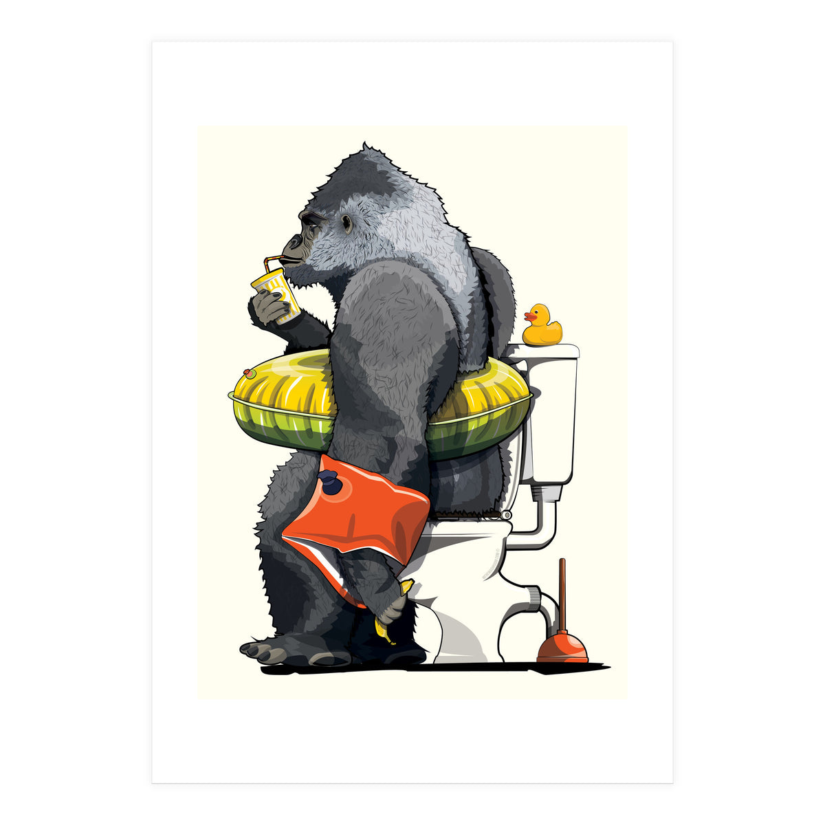 Gorilla on the Toilet, Funny Bathroom Humour (Print Only)
