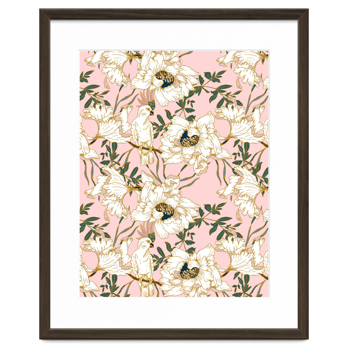 Exotic birds on flowers