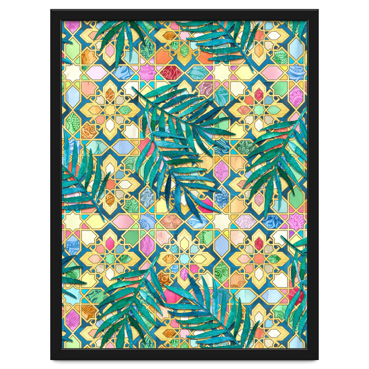 Gilded Moroccan Mosaic Tiles with Palm Leaves