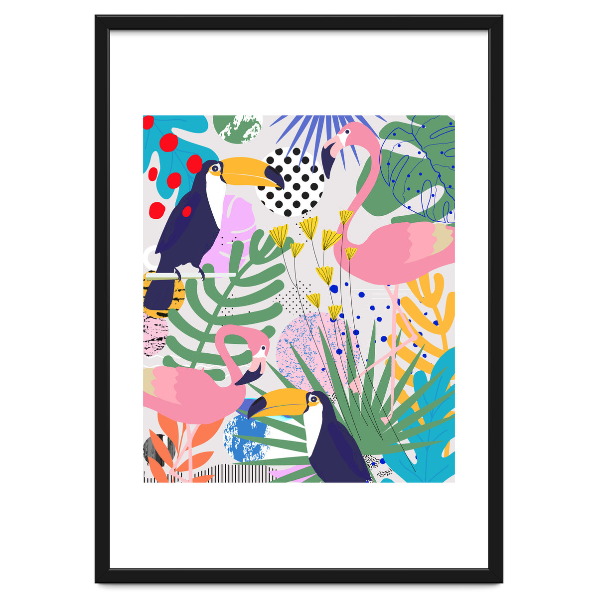 Tropical Spring | Pastel Quirky Modern Bohemian Jungle Botanical | Flamingo Palm Cockatoo Birds