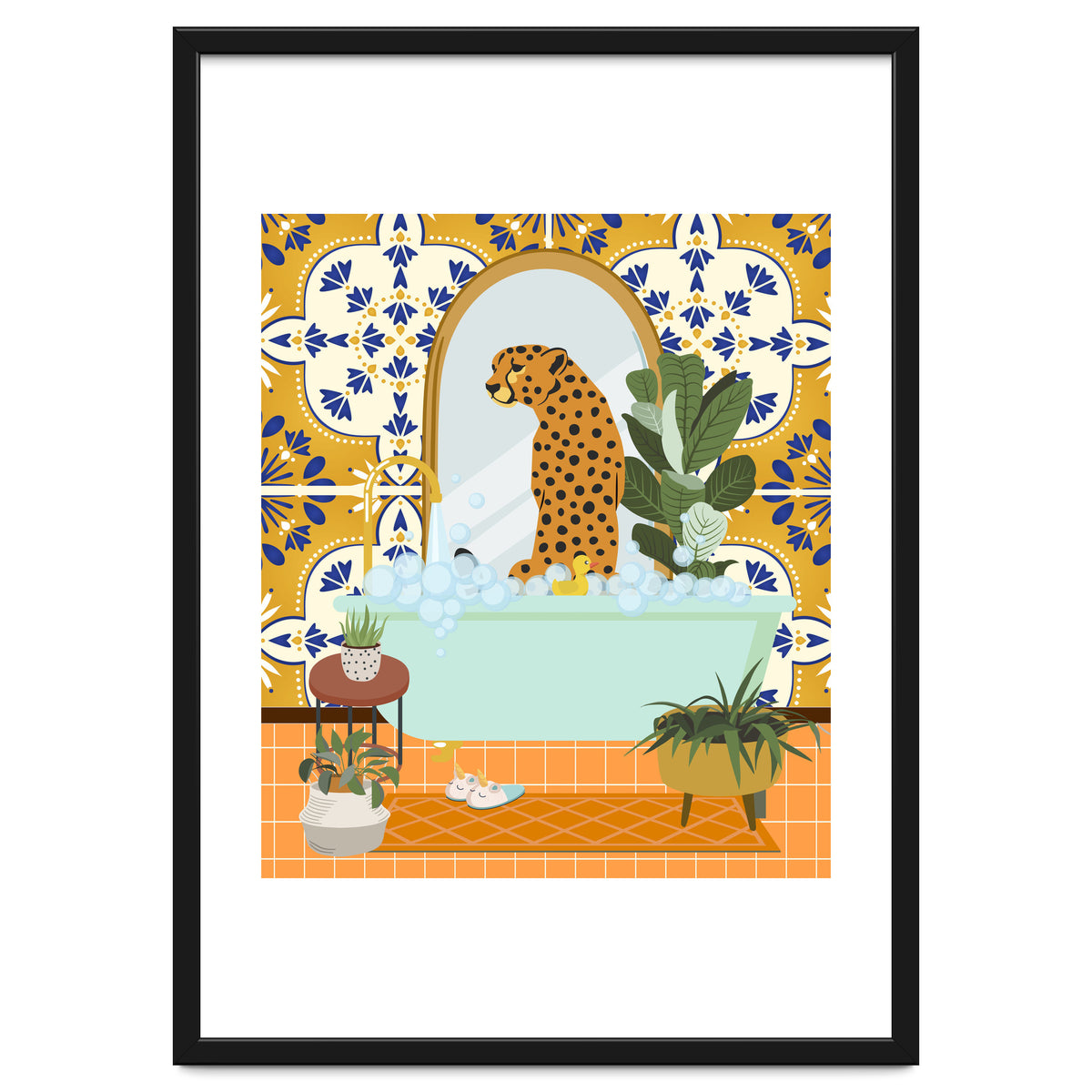 Cheetah Bathing in Moroccan Style Bathroom