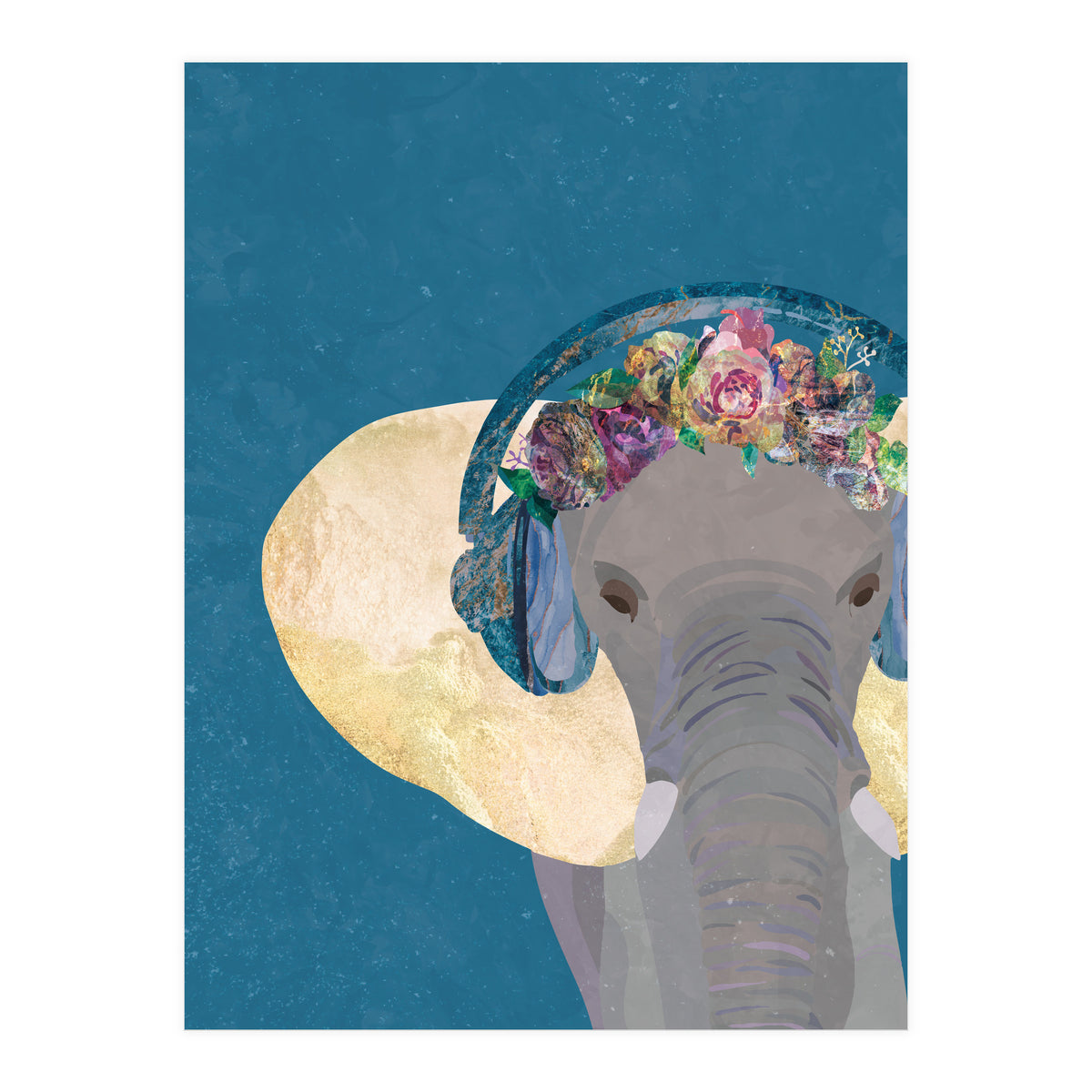 Boho Elephant listening to Music (Print Only)