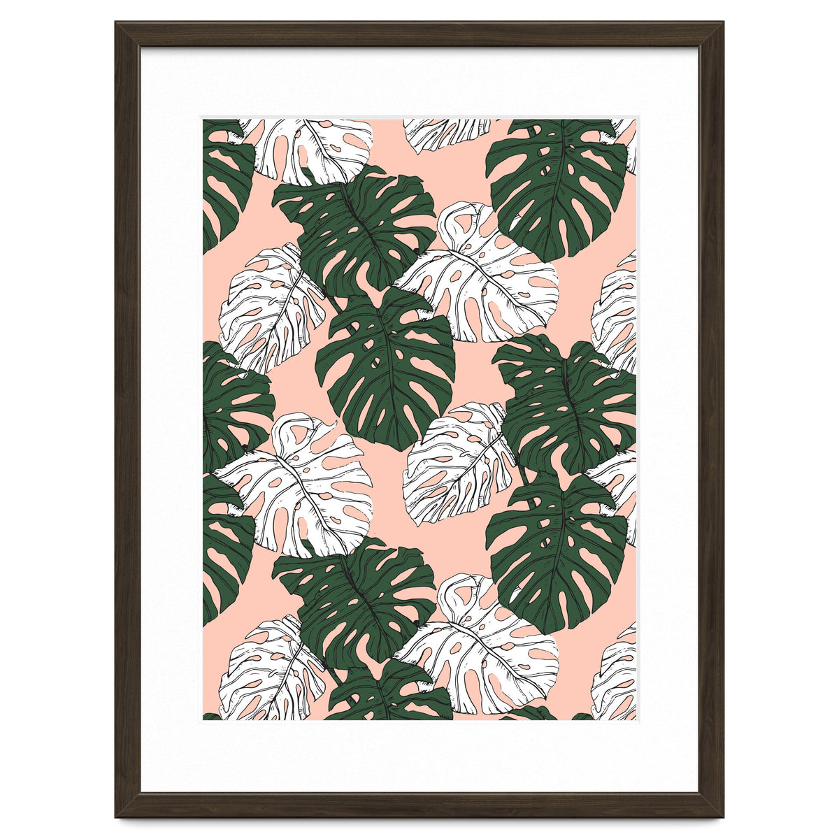 Hand drawing monstera pastel color
