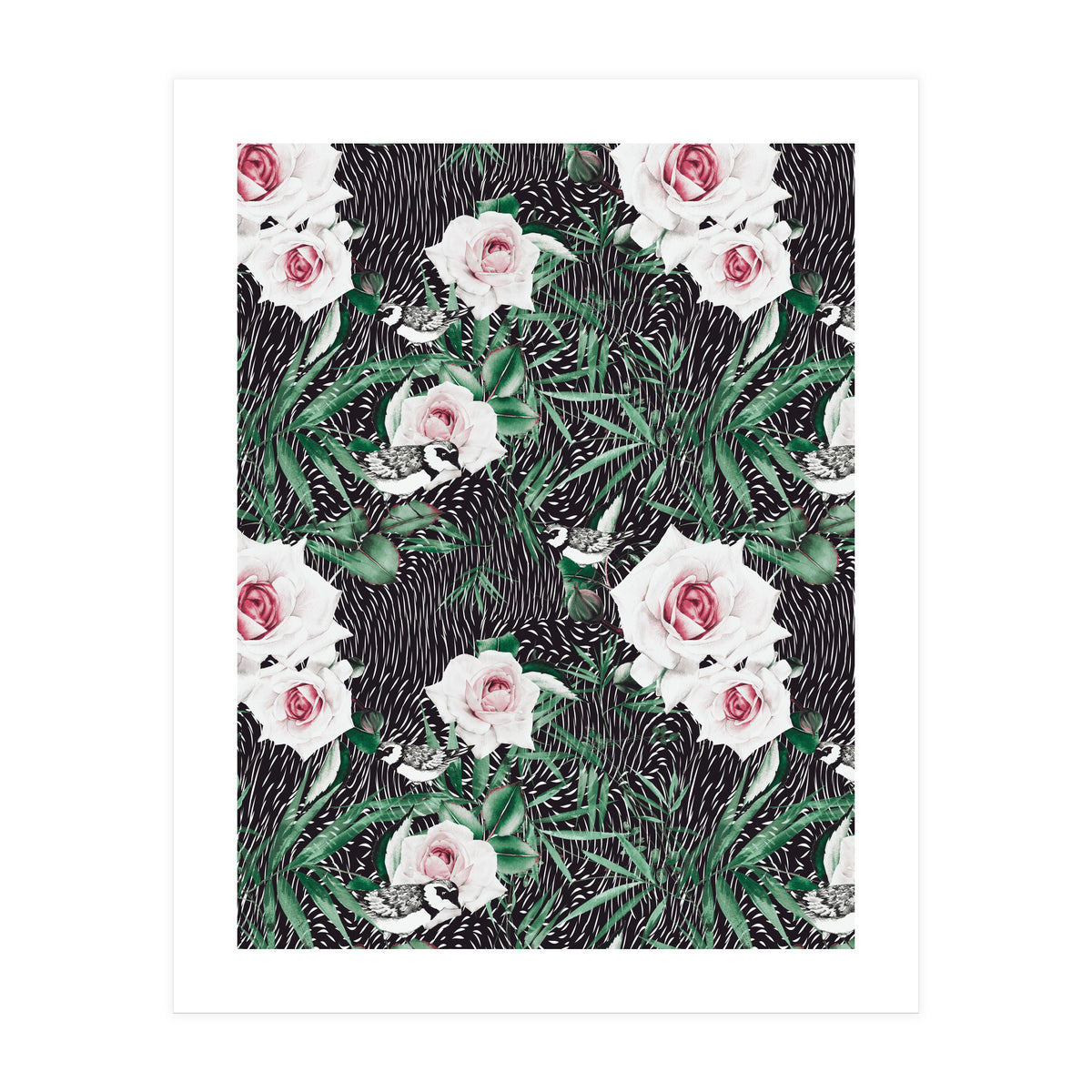 Dark flowery abstract of birds (Print Only)