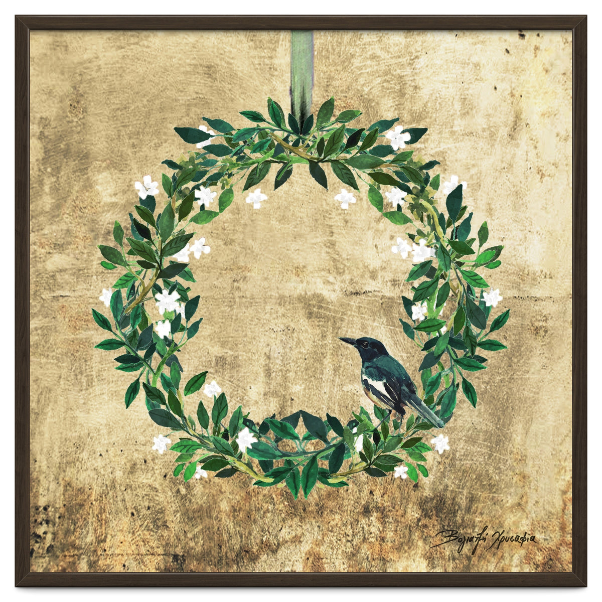 Wreath #White Flowers & Bird #Royal collection