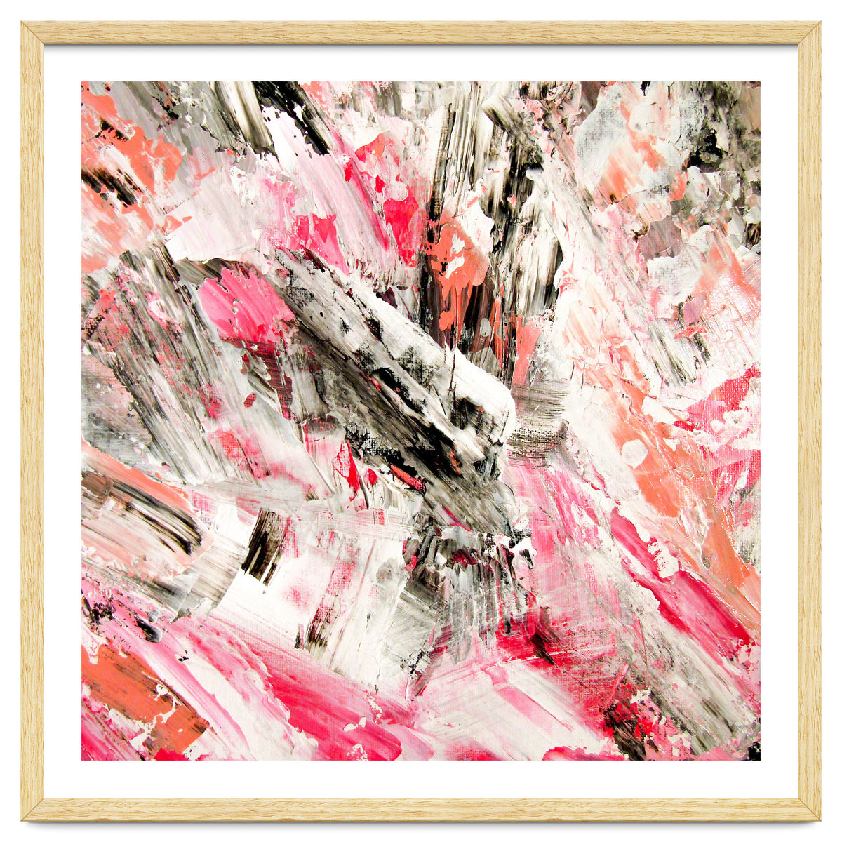 Candy Modern Pink Salmon Black Grey Acrylic Brushstrokes