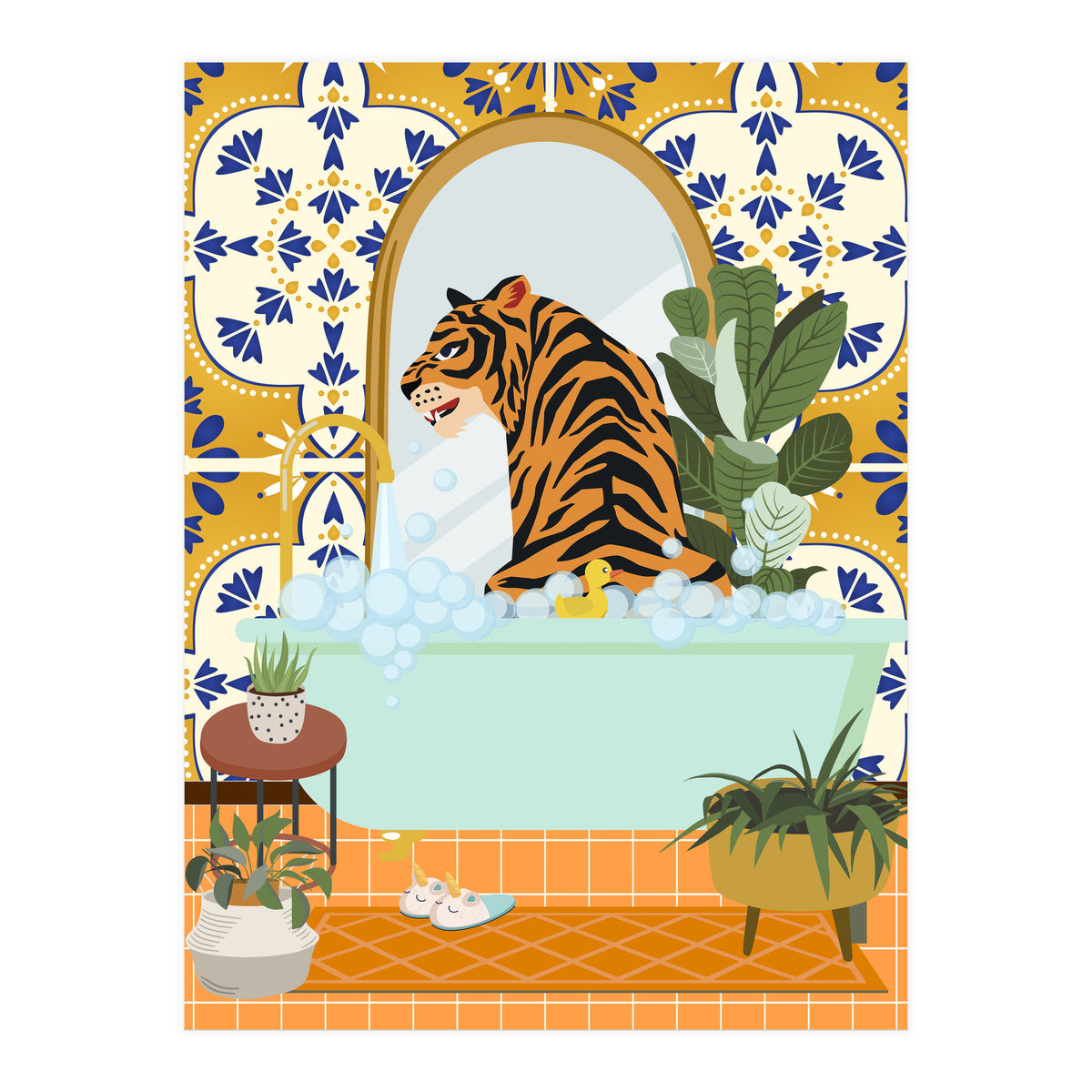 Tiger Bathing in Moroccan Style Bathroom (Print Only)