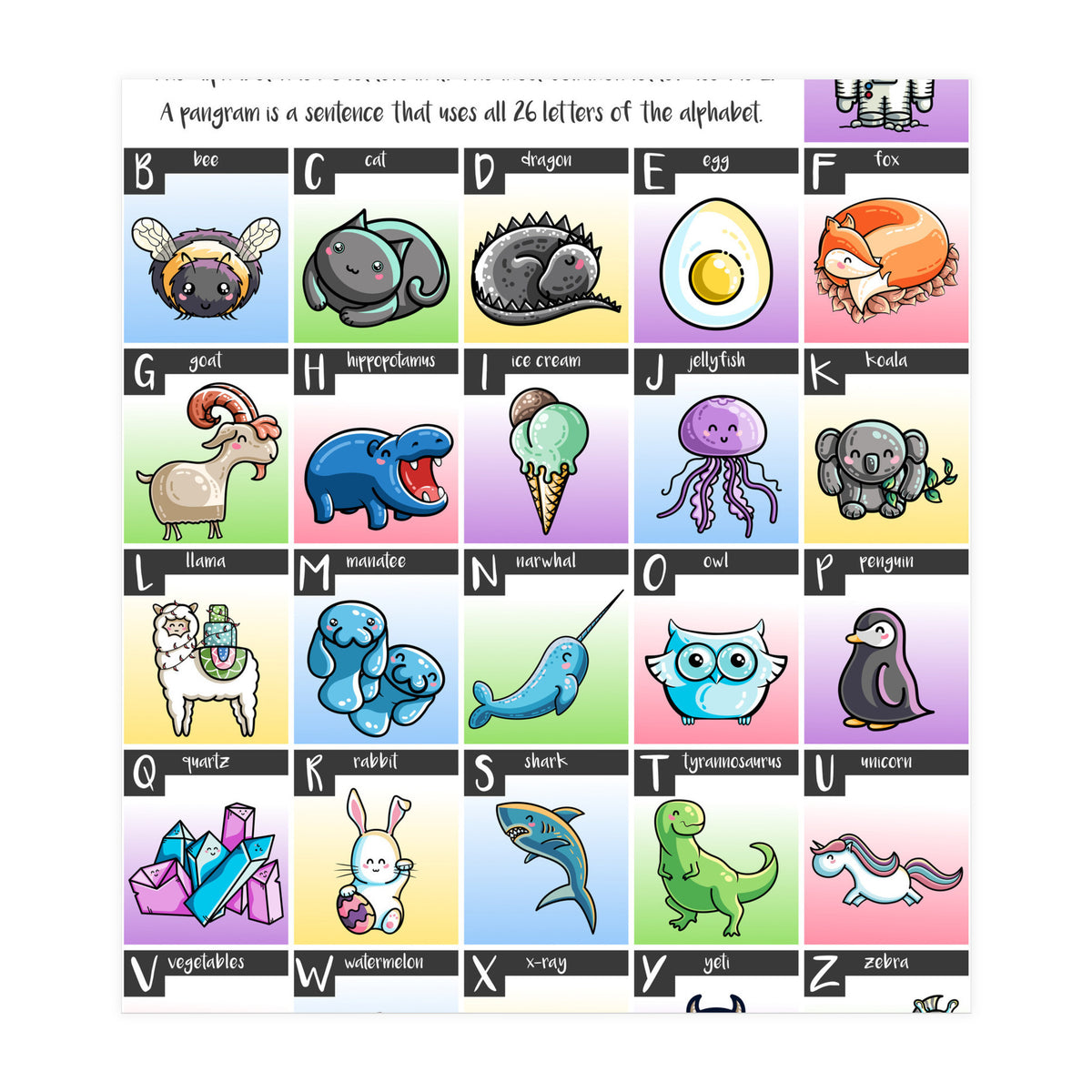 The Alphabet in Kawaii Cute Style (Print Only)