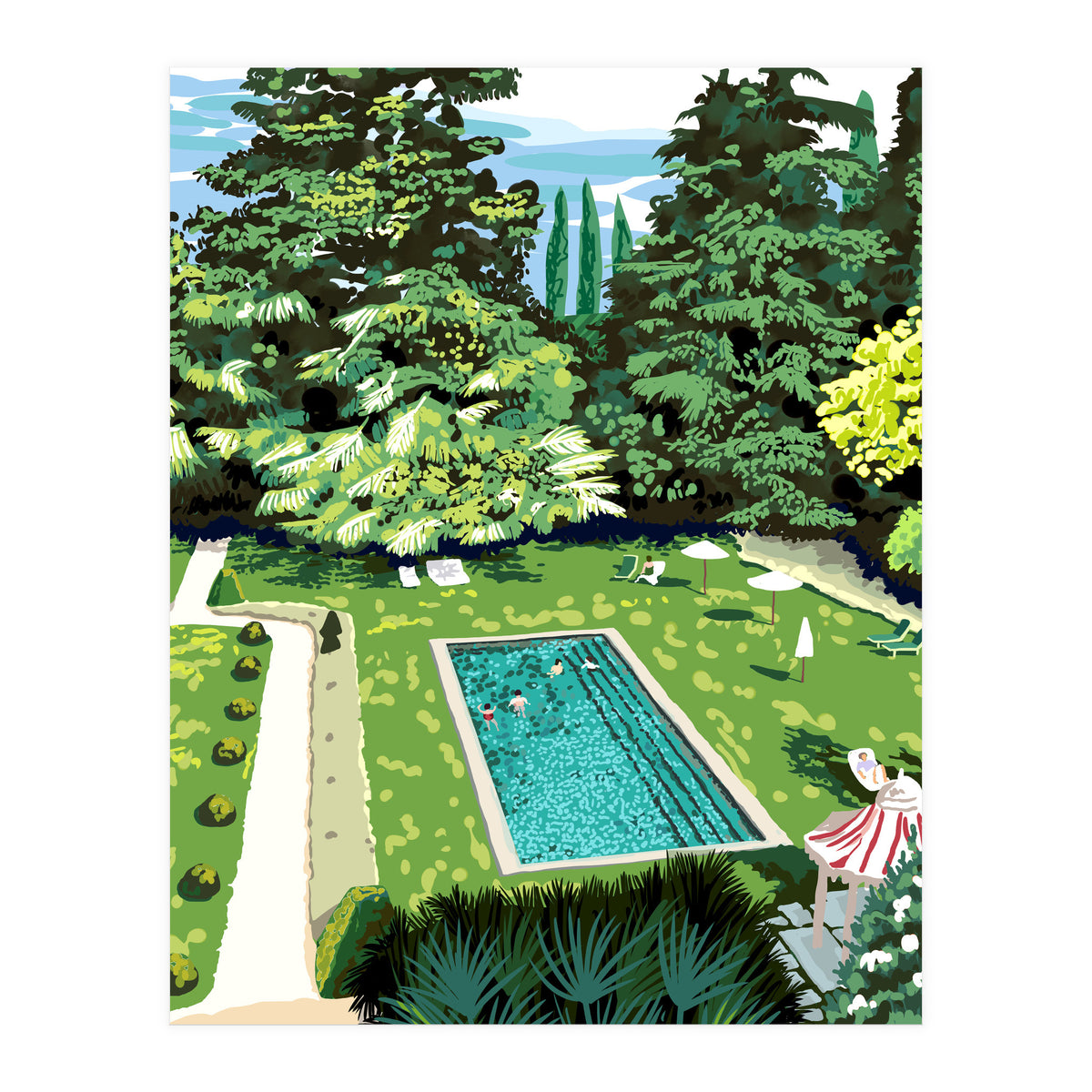 Life's Better Poolside | Vacation Travel Holiday Resort Swim | Architecture Summer Landscape (Print Only)