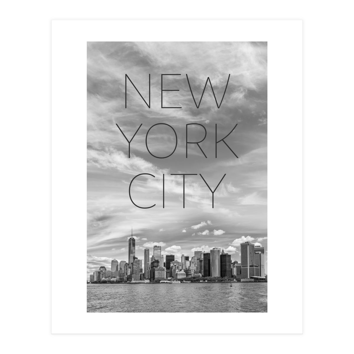 NYC Lower Manhattan & Hudson River | Text & Skyline (Print Only)
