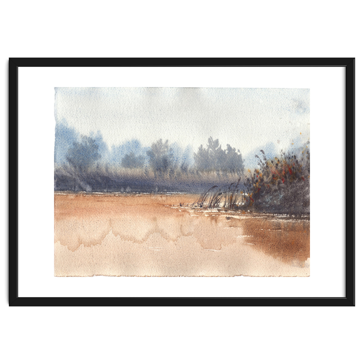 Landscape painting watercolor. Foggy