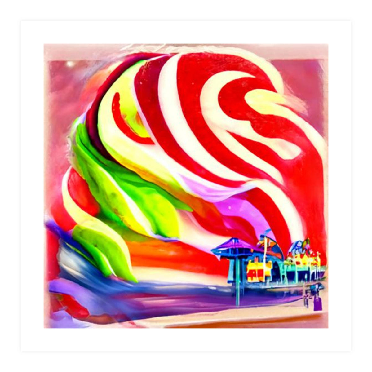 Santa Monica Pier swirly Candy AI Art (Print Only)