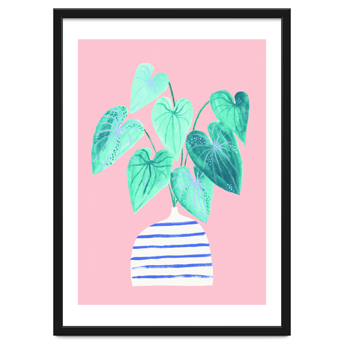 minimal house plant painting in stripy vase