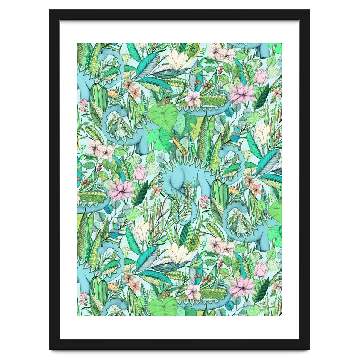 Improbable Botanical with Dinosaurs - soft pastels