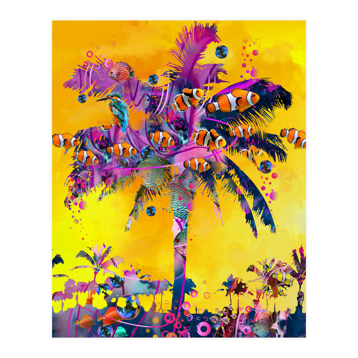 Purple Palm with Fish (Print Only)