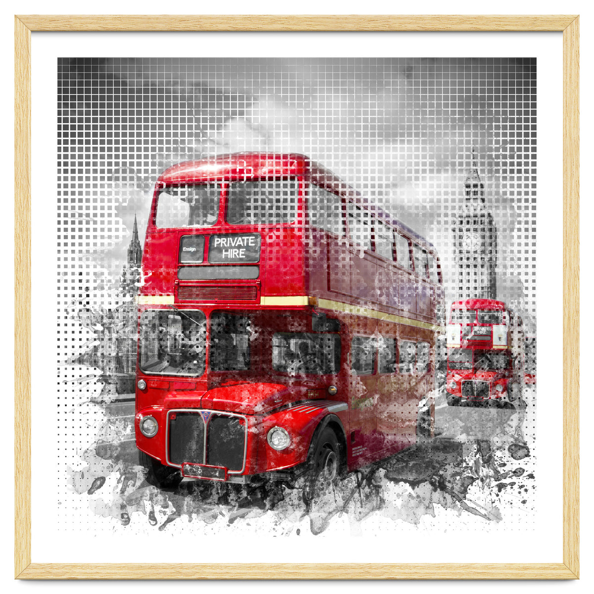 Graphic Art LONDON WESTMINSTER Red Buses