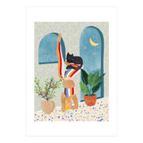 Headstand, Cat Yoga, Active Woman Workout, Eclectic Colorful Pets Terrazzo (Print Only) thumbnail