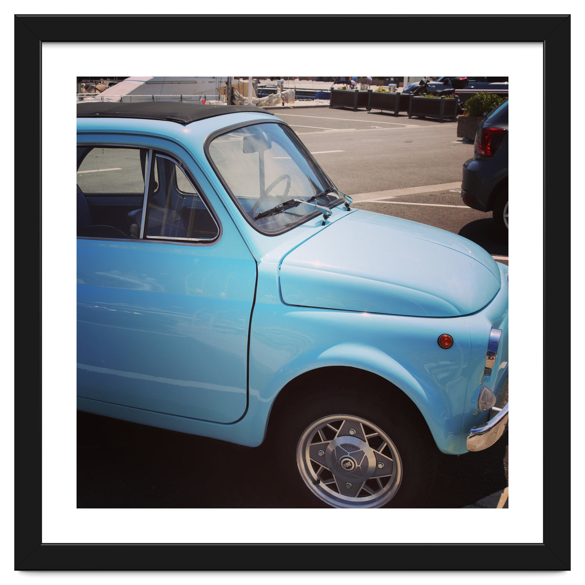 Pale blue Fiat 500